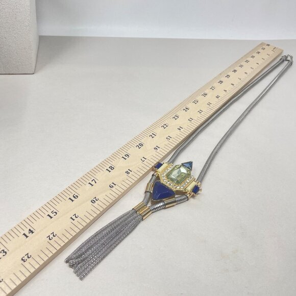 The Limited Statement Tassel Necklace Silver-Tone Long Length Chunky Glam - Picture 5 of 8